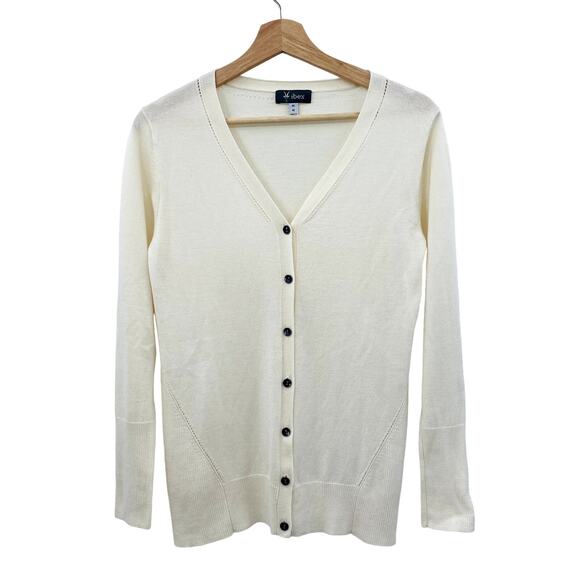 Ibex Off White Merino Wool & Silk Knit Cardigan Sweater - Picture 1 of 6